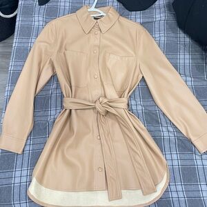 Vero Moda Tan Faux Leather Shirt Dress